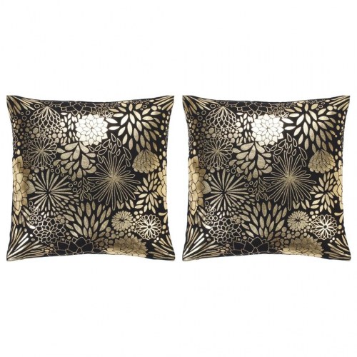 Puder 2 stk. med folieprint 40x40 cm bomuld sort og guldfarvet