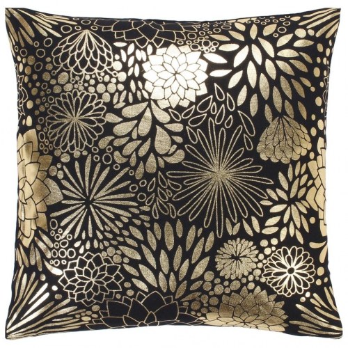 Puder 2 stk. med folieprint 40x40 cm bomuld sort og guldfarvet