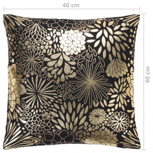 Puder 2 stk. med folieprint 40x40 cm bomuld sort og guldfarvet