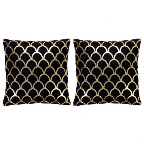 Puder 2 stk. med folieprint 40x40 cm bomuld sort og guldfarvet