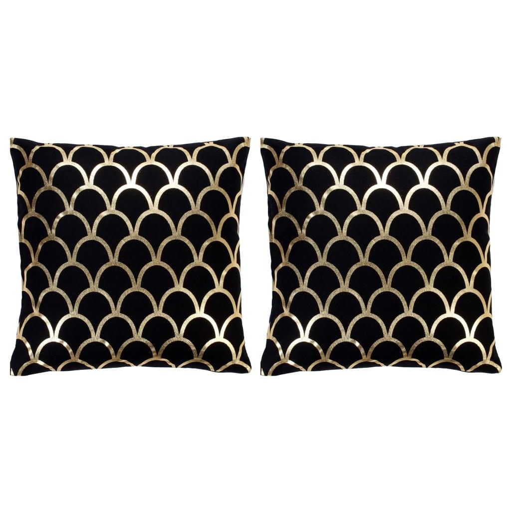 Puder 2 stk. med folieprint 40x40 cm bomuld sort og guldfarvet