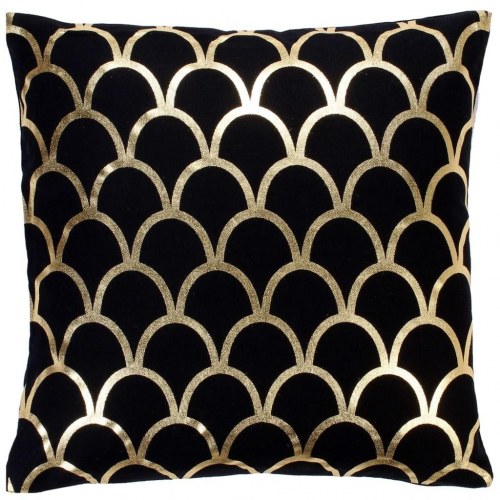 Puder 2 stk. med folieprint 40x40 cm bomuld sort og guldfarvet