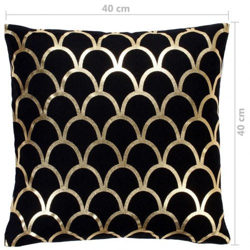 Puder 2 stk. med folieprint 40x40 cm bomuld sort og guldfarvet