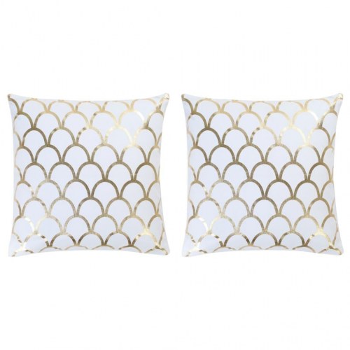 Puder 2 stk. med folieprint 40x40 cm bomuld hvid og guldfarvet
