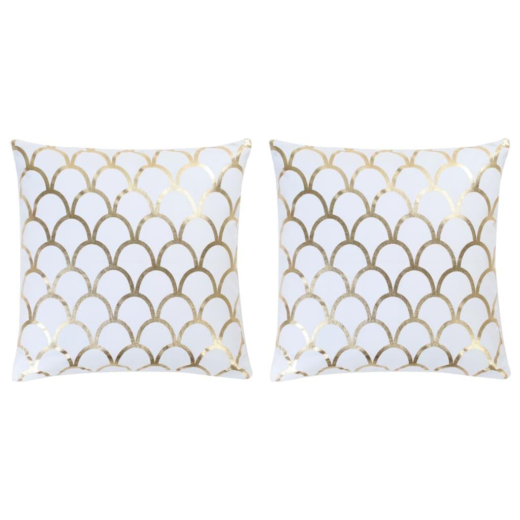Puder 2 stk. med folieprint 40x40 cm bomuld hvid og guldfarvet