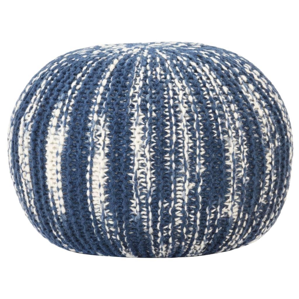 Håndstrikket puf 50x35 cm uld blå og hvid