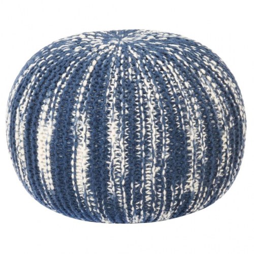 Håndstrikket puf 50x35 cm uld blå og hvid