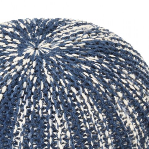 Håndstrikket puf 50x35 cm uld blå og hvid