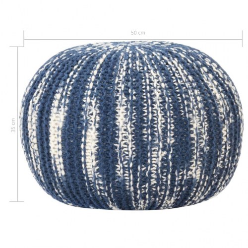 Håndstrikket puf 50x35 cm uld blå og hvid