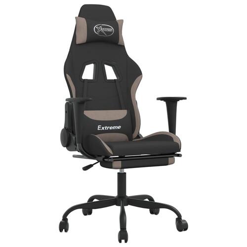 Gamingstol med massagefunktion + fodstøtte stof sort og gråbrun