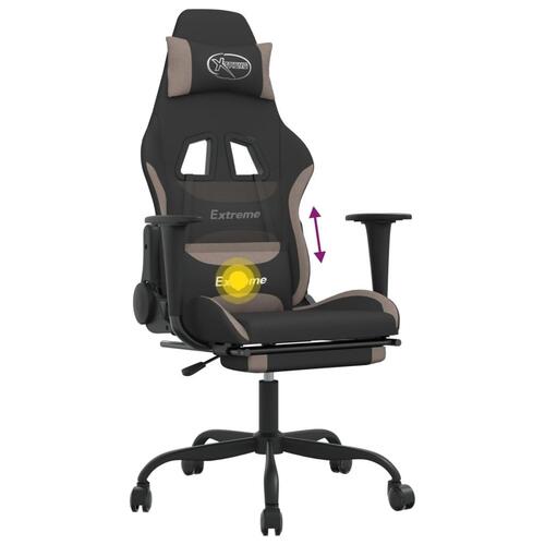 Gamingstol med massagefunktion + fodstøtte stof sort og gråbrun
