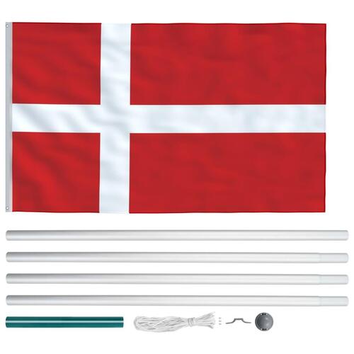 Dansk flag og flagstang 6,2 m aluminium