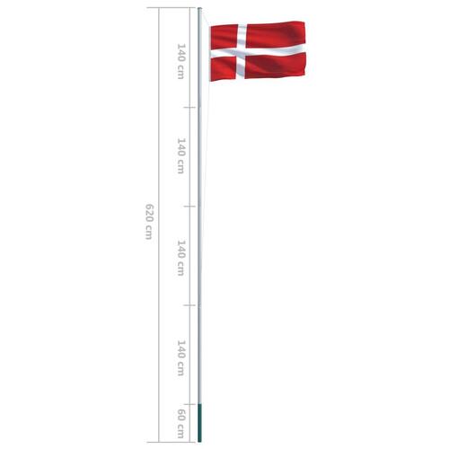 Dansk flag og flagstang 6,2 m aluminium