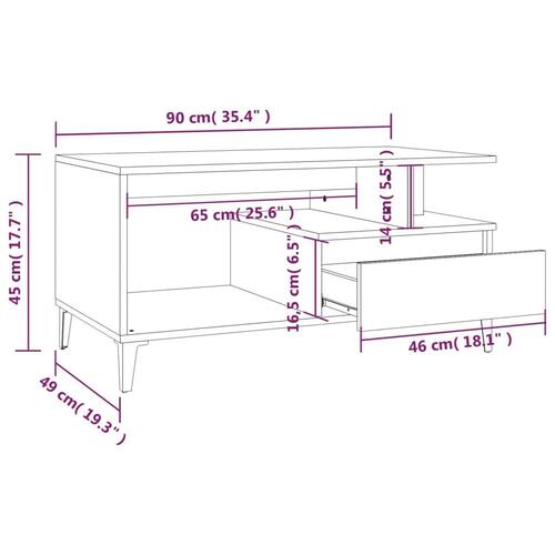 Sofabord 90x49x45 cm konstrueret træ hvid