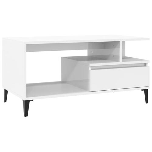 Sofabord 90x49x45 cm konstrueret træ hvid højglans