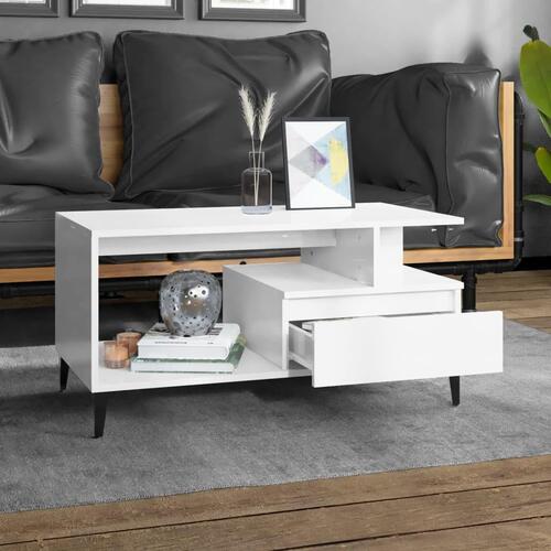 Sofabord 90x49x45 cm konstrueret træ hvid højglans