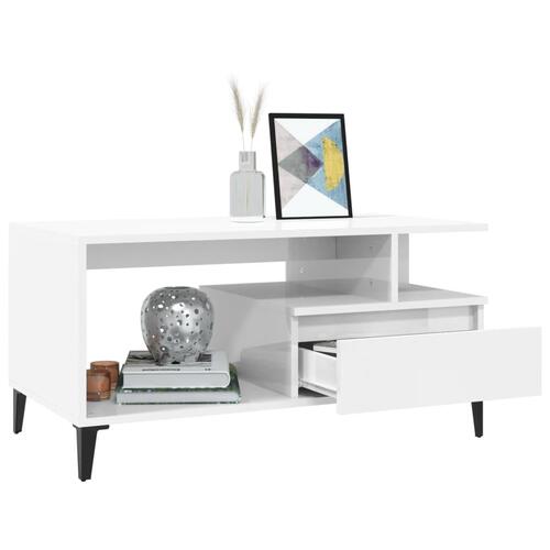 Sofabord 90x49x45 cm konstrueret træ hvid højglans