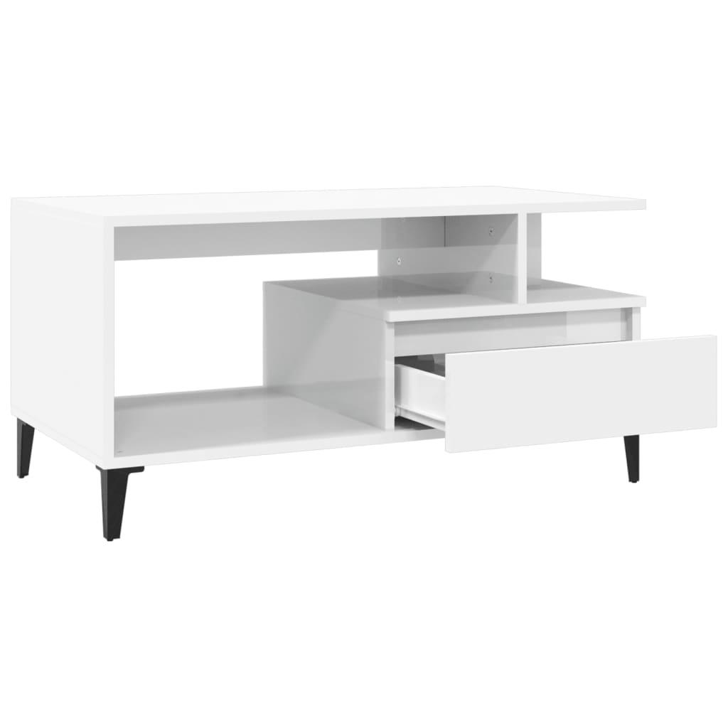 Sofabord 90x49x45 cm konstrueret træ hvid højglans