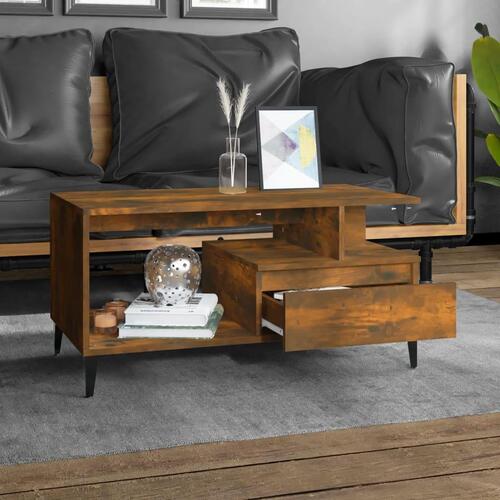 Sofabord 90x49x45 cm konstrueret træ røget egetræsfarve