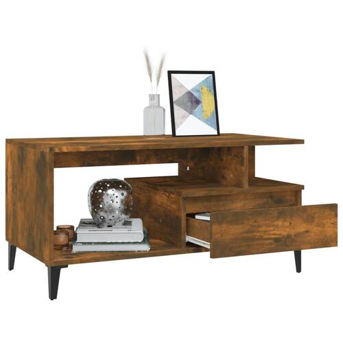 Sofabord 90x49x45 cm konstrueret træ røget egetræsfarve