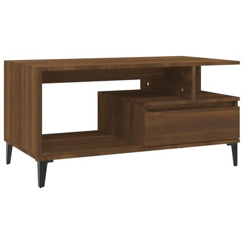 Sofabord 90x49x45 cm konstrueret træ brun egetræsfarve