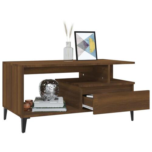 Sofabord 90x49x45 cm konstrueret træ brun egetræsfarve