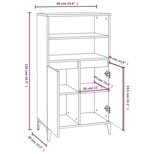 Skab 60x36x110 cm konstrueret træ hvid