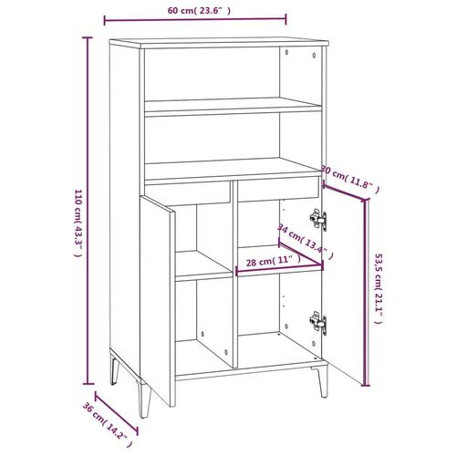 Skab 60x36x110 cm konstrueret træ Sonoma-eg