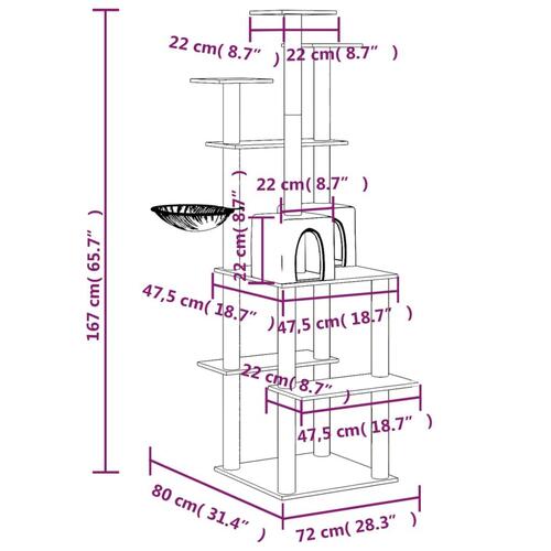 Kradsetræ med sisalstolper 167 cm lysegrå
