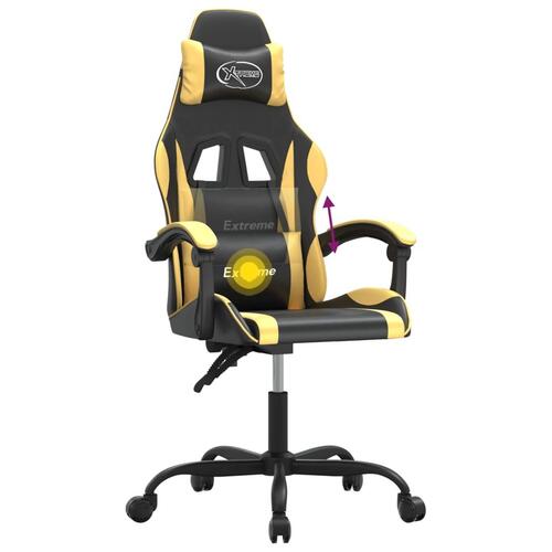 Drejelig gamingstol kunstlæder sort og guldfarvet