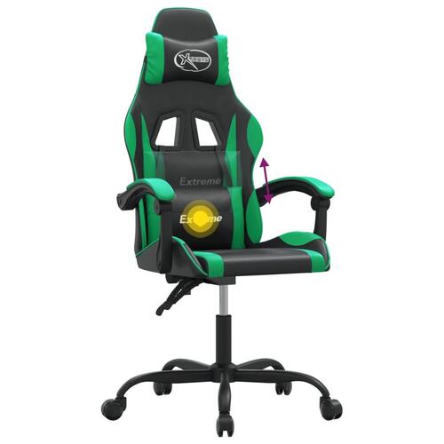 Drejelig gamingstol kunstlæder sort og grøn