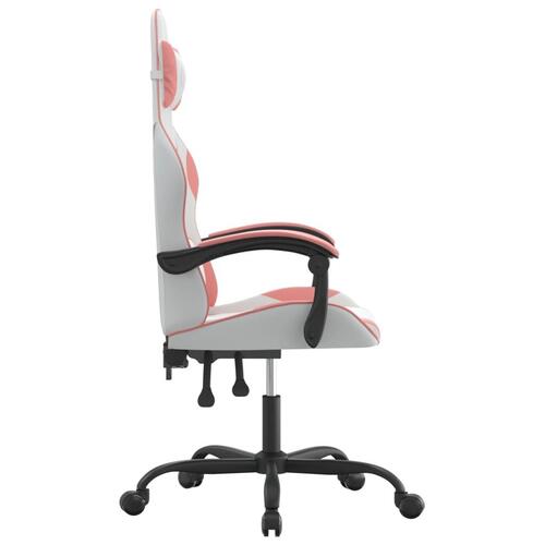 Drejelig gamingstol kunstlæder hvid og lyserød