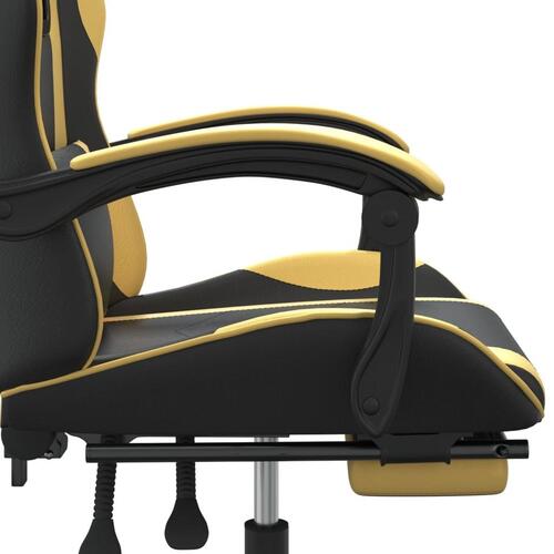 Drejelig gamingstol med fodstøtte kunstlæder sort og guldfarvet