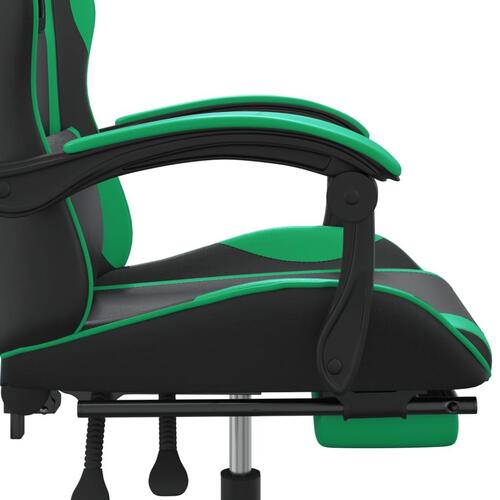 Drejelig gamingstol med fodstøtte kunstlæder sort og grøn