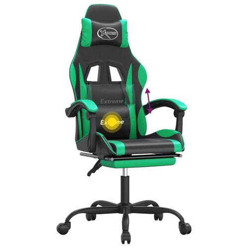 Drejelig gamingstol med fodstøtte kunstlæder sort og grøn