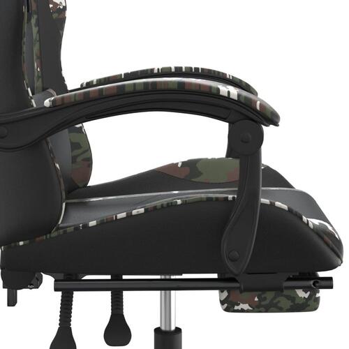 Drejelig gamingstol med fodstøtte kunstlæder sort camouflage