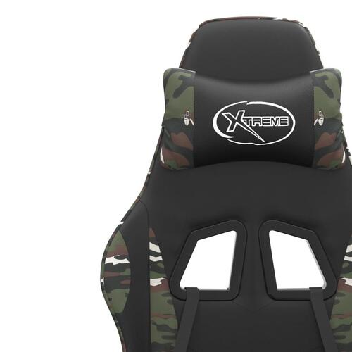 Drejelig gamingstol med fodstøtte kunstlæder sort camouflage