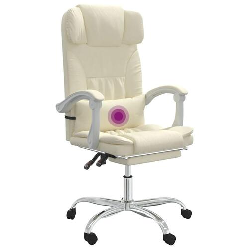 Kontorstol med massagefunktion kunstlæder cremefarvet