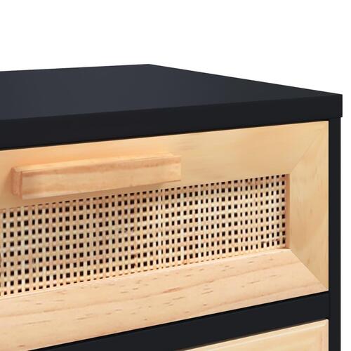 Sengebord massivt fyrretræ og naturlig rattan sort