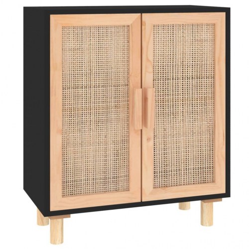 Skænk 60×30×70 cm - sort med rattanlåger og fyrretræsben