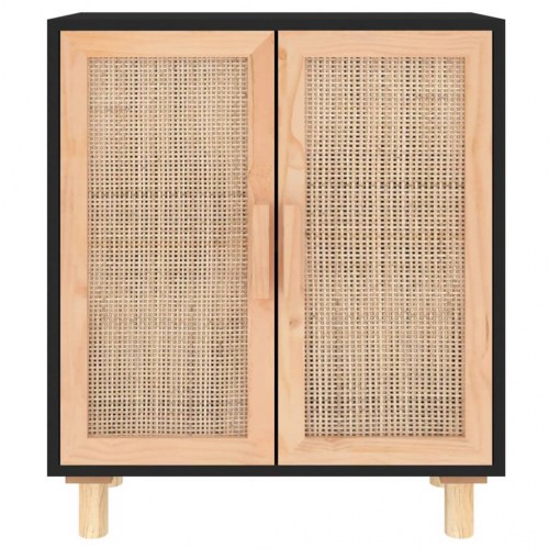 Skænk 60×30×70 cm - sort med rattanlåger og fyrretræsben