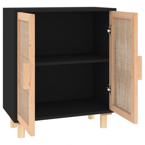 Skænk 60×30×70 cm - sort med rattanlåger og fyrretræsben