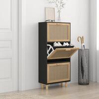 Skoskab 52x25x115 cm konstrueret træ og naturlig rattan