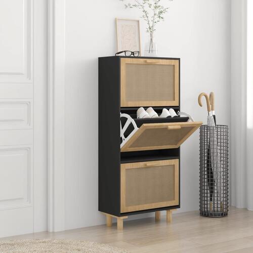 Skoskab 52x25x115 cm konstrueret træ og naturlig rattan