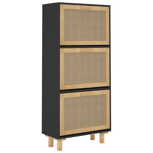 Skoskab 52x25x115 cm konstrueret træ og naturlig rattan