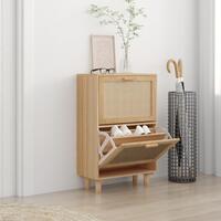 Skoskab 52x25x80 cm konstrueret træ og naturlig rattan brun