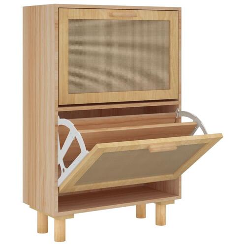 Skoskab 52x25x80 cm konstrueret træ og naturlig rattan brun