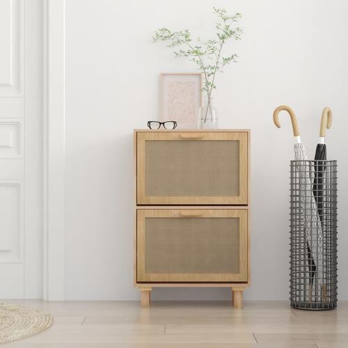 Skoskab 52x25x80 cm konstrueret træ og naturlig rattan brun