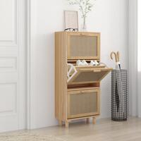 Skoskab 52x25x115 cm konstrueret træ og naturlig rattan brun