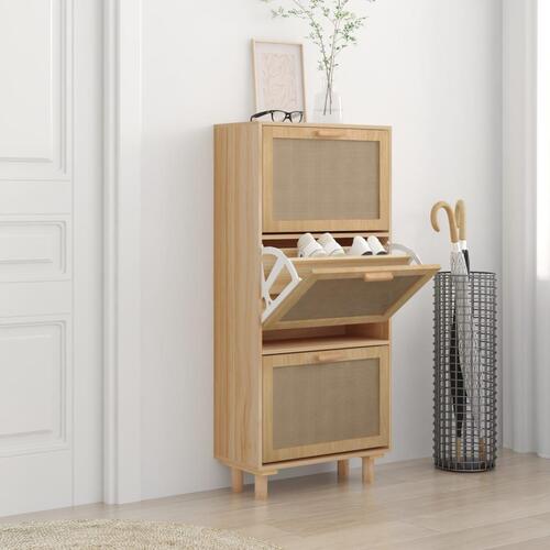 Skoskab 52x25x115 cm konstrueret træ og naturlig rattan brun